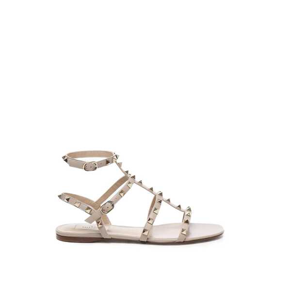 Sandale Valentino Garavani VALENTINO GARAVANI Rockstud flat sandals Beige Femei (BM 18801006) 1