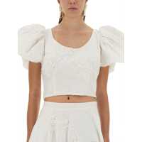 Imbracaminte ROTATE Birger Christensen Dama - Bluze ROTATE Birger Christensen Cotton Top With Puff Sleeves WHITE Femei (BM 18801379) - B-mall.ro