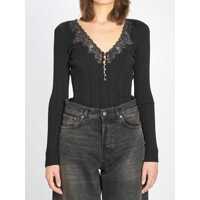 Topuri Lace Trim Knit Top Femei