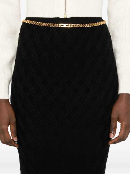 Fuste Elisabetta Franchi Elisabetta Franchi Knit Diamond-Pattern Skirt With Jewel Detail Black Femei (BM 18805479) 3