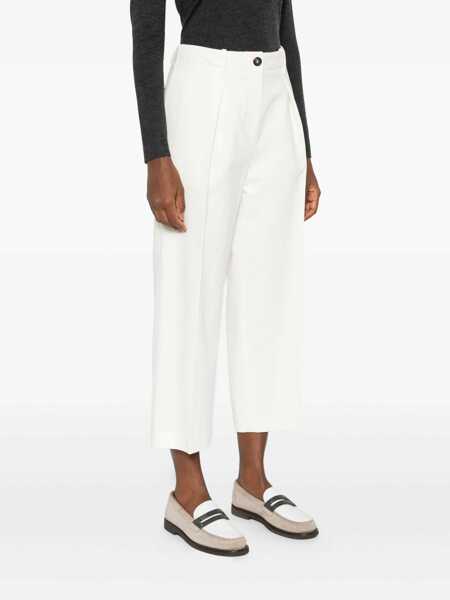 Pantaloni casual Brunello Cucinelli Brunello Cucinelli Cropped Cotton Trousers WHITE Femei (BM 18806322) 3