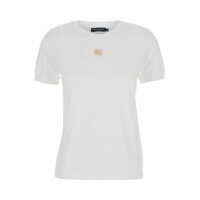 Topuri Dolce & Gabbana White T-Shirt With Dg Logo On The Front Finished With Rhinestones In Cotton Woman