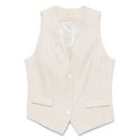 Geci Michael Kors Beige Vest With V Neck In Linen And Cotton Blend Woman