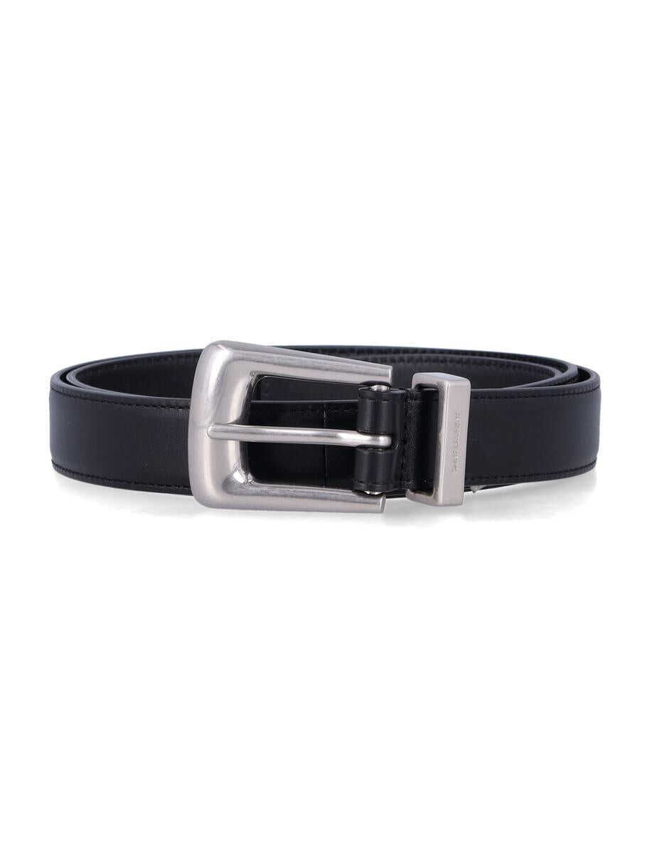 Curele Saint Laurent Saint Laurent Folk Smooth Leather Belt Black Barbati (BM 18820383) 1