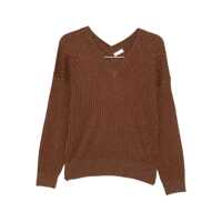Pulovere Liu Jo Brown V-Neck Sweater With Rhinestones Femei