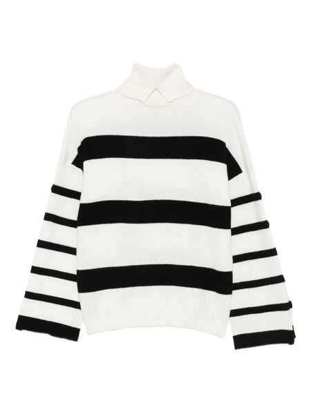 Pulovere Liu Jo Liu Jo White Turtleneck Sweater With Black Stripes Black Femei (BM 18823833) 2