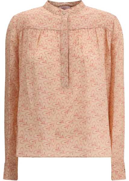 Bluze KRISTINA TI Blouse with foliage print and refined stand-up collar ROSA Femei (BM 18825442) 1