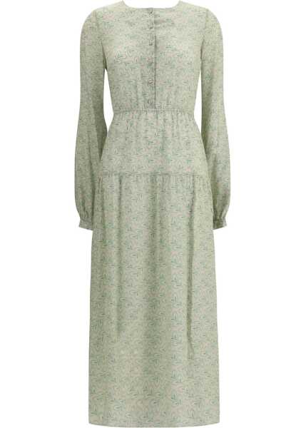 Rochii lungi KRISTINA TI Silk long Dress with foliage print VERDE Femei (BM 18825448) 1