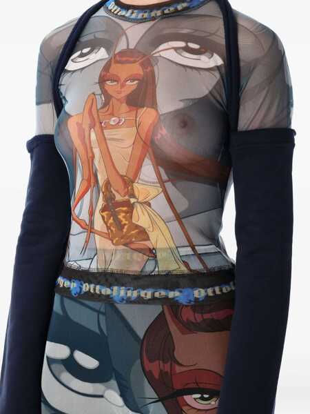 Topuri OTTOLINGER Ottolinger Julien Ceccaldi Printed Mesh Top With Sleeves PRINT BLUE Femei (BM 18851784) 3