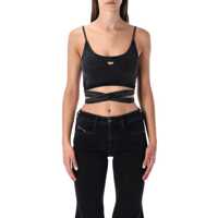 Topuri Diesel Washed Black Wrap-Tie Jersey Top Femei