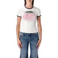 Tricouri Diesel T-Uncuties-Long-R13 White Slim-Fit Cotton T-Shirt Femei