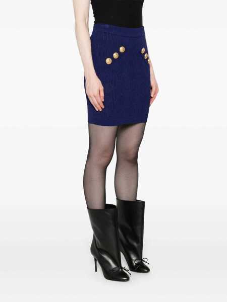 Fuste Balmain Blue Mini Skirt With Jewel Buttons In Viscose Blend Woman BLUE Femei (BM 18853665) 3
