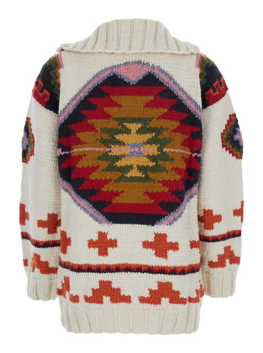 Cardigane Frantic Multicolor Cardigan With Spread Collar And All-Over Geometric Motif In Wool Woman MULTICOLOR Femei (BM 18854940) 2