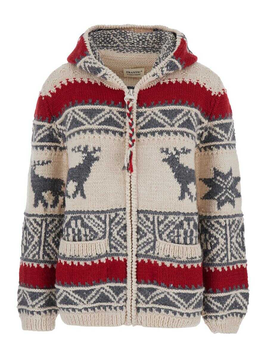 Cardigane Frantic Multicolor Cardigan With Spread Collar And All-Over Geometric Motif In Wool Woman MULTICOLOR Femei (BM 18855480) 1