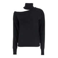 Pulovere Black High Neck Sweater With Cut-Out Detail In Wool Blend Woman Femei