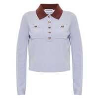 Topuri Self-Portrait Blue Contrast Collar Knit Top Clothing Femei