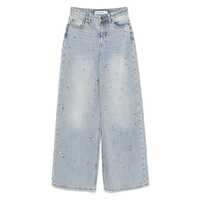Blugi Self-Portrait Light Blue Embellished Wide Leg Jeans Clothing Femei