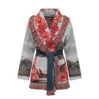 Cardigane Alanui Alanui Cardigan With Tropical Pattern And Red Flowers Femei