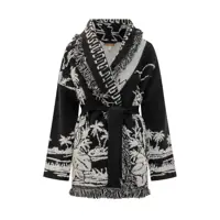 Cardigane Alanui Alanui Black Cardigan With Tropical Pattern And Fringes Femei