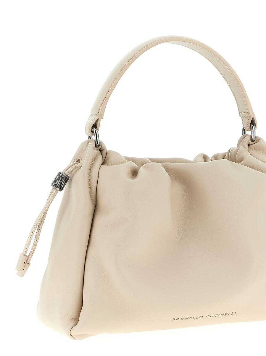 Genti de mana Brunello Cucinelli Brunello Cucinelli Bucket Mellow Small Handbag Beige Femei (BM 18861582) 3