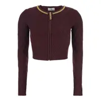 Pulovere Bordeaux Cropped Sweater With Chain Embellishment In Viscose Blend Woman Femei