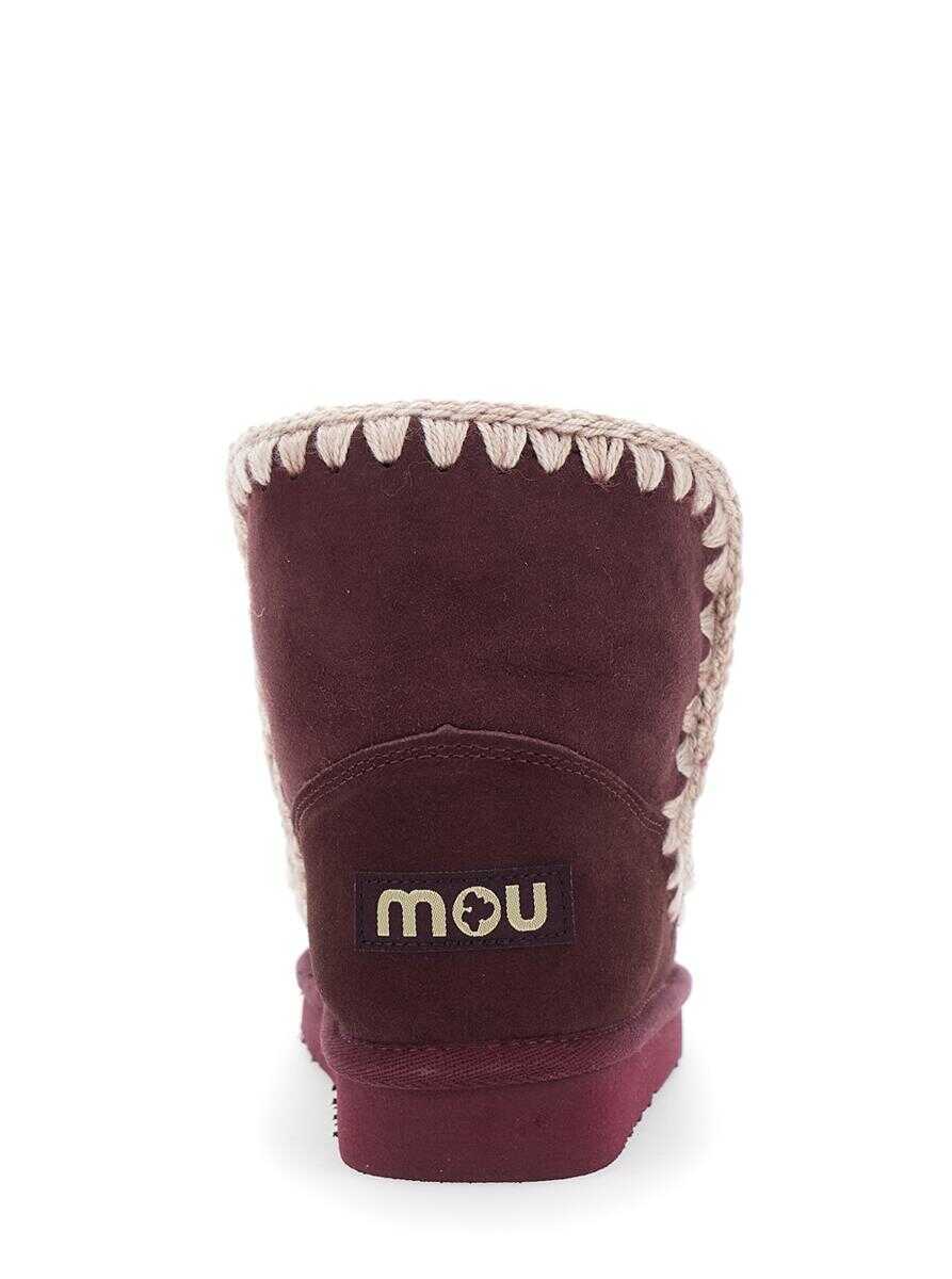 Bocanci Mou Eskimo Bordeaux Ankle Boots With Crochet Details And Logo Patch On The Rear In Suede Woman Red Femei (BM 18861786) 5
