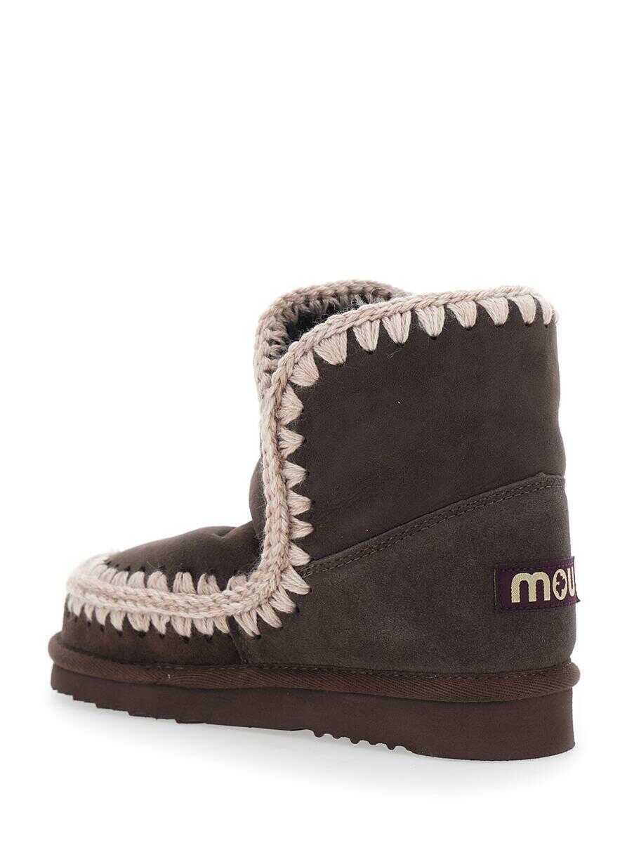 Bocanci Mou Eskimo Brown Ankle Boots With Crochet Details And Logo Patch On The Rear In Suede Woman BROWN Femei (BM 18861792) 3