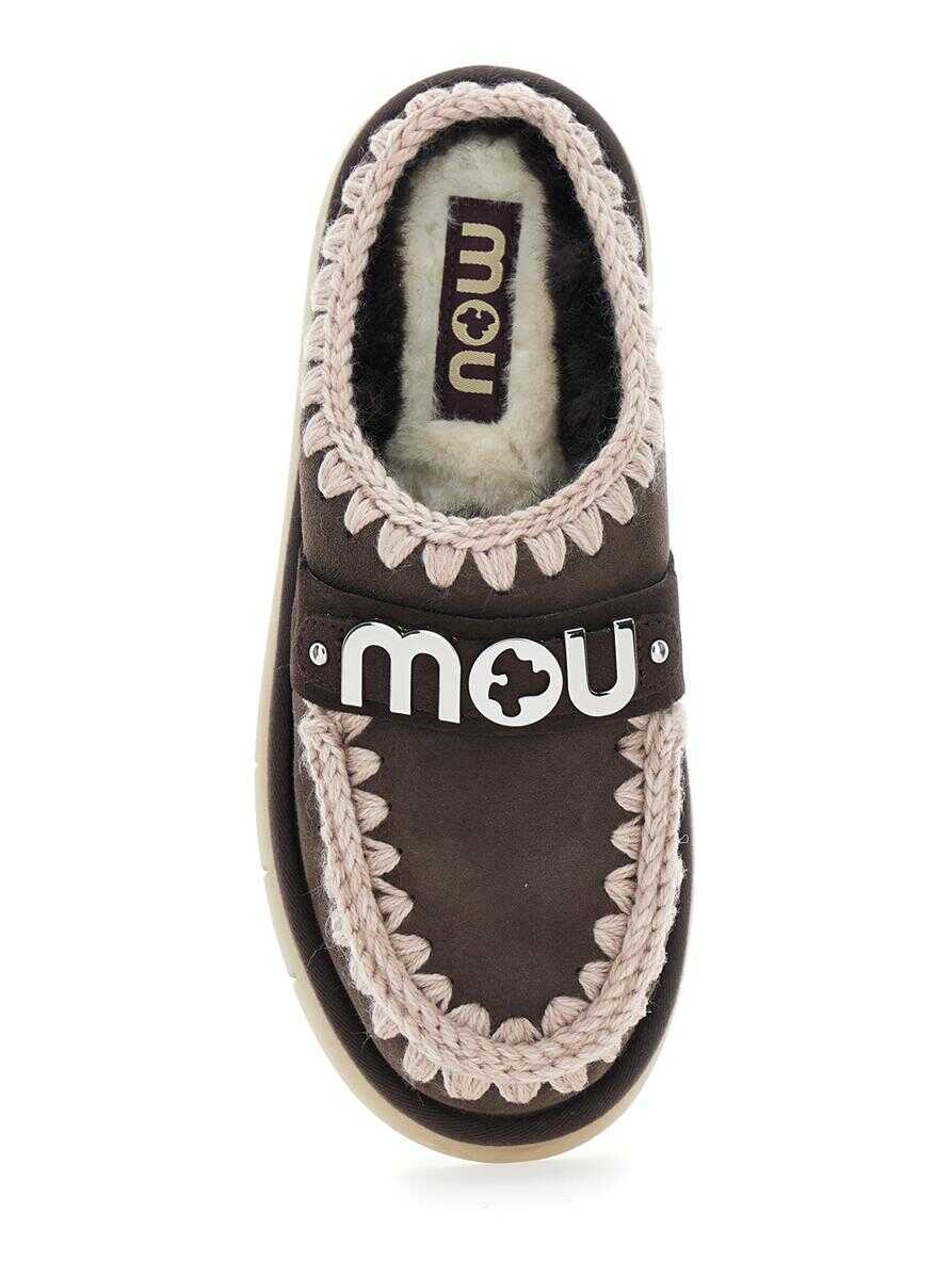 Balerini Mou Bounce Brown Mules With Logo Lettering And Open Rear In Leather Woman BROWN Femei (BM 18861810) 4