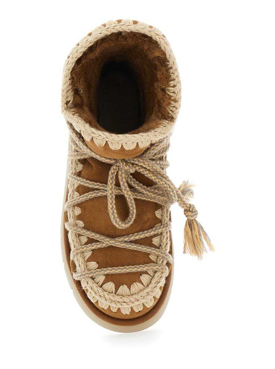 Bocanci Mou Beige Ankle Boots With Lace Closure And Tassel Detail In Leather Woman Beige Femei (BM 18861813) 4