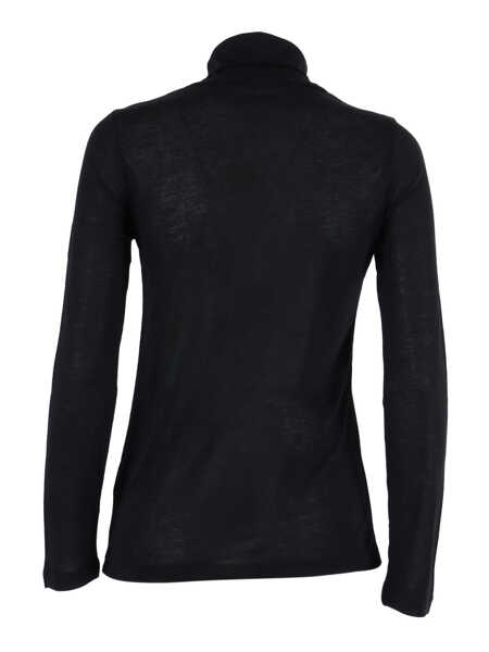 Tricouri Filatures Du Lion Long sleeve round neck T-shirt Black   Femei (BM 18863280) 2