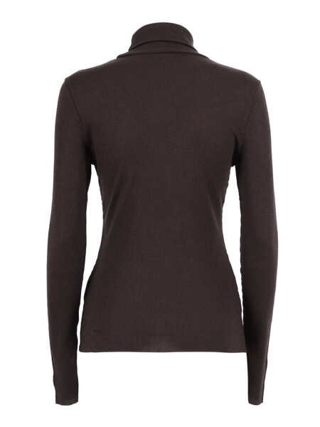 Tricouri Filatures Du Lion Long sleeve round neck T-shirt Brown Femei (BM 18863286) 2