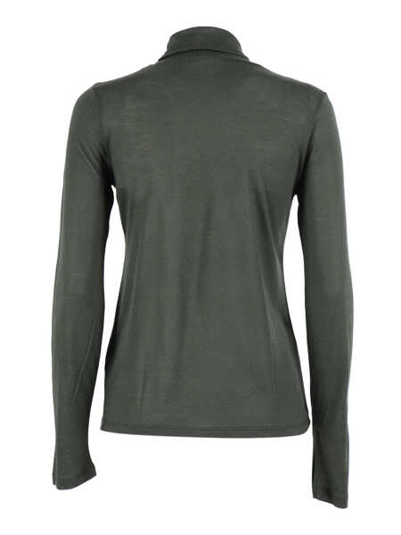 Tricouri Filatures Du Lion Long sleeve round neck T-shirt Green Femei (BM 18863292) 2