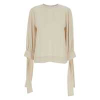 Bluze Beige Blouse With Round Neck And Draped Sleeves In Fabric Woman Femei