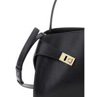 Genti de umar Salvatore Ferragamo Dama - Genti de umar Salvatore Ferragamo Hug Black Shoulder Bag With Logo Print On The Front In Leather Woman Black Femei (BM 18864072) - B-mall.ro
