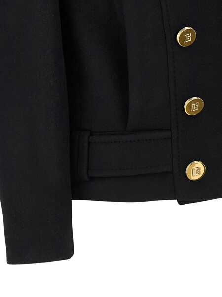 Geci Balmain Black Jacket With Wide Lapels And Metallic Logo Buttons In Wool Woman Black Femei (BM 18865929) 4