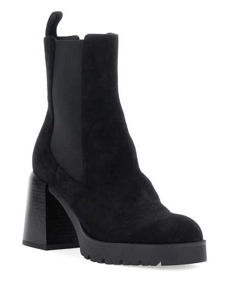 Bocanci POLLINI Black Elasticated Band Block Heel Ankle Boots In Suede Woman Black Femei (BM 18867204) 2