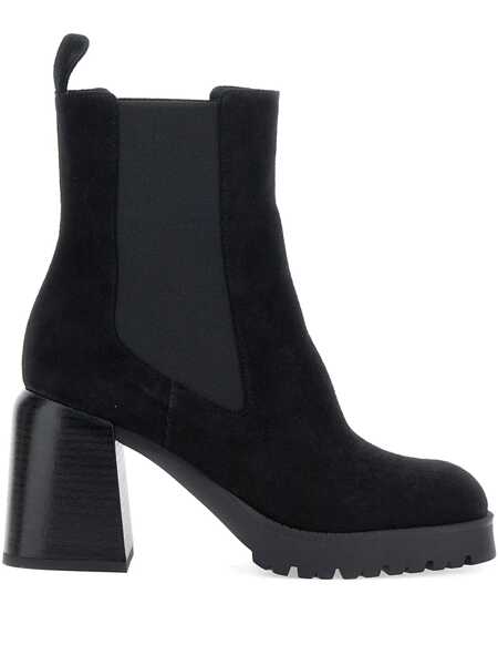 Bocanci POLLINI Black Elasticated Band Block Heel Ankle Boots In Suede Woman Black Femei (BM 18867204) 1