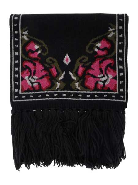 Esarfe SEAFARER Violante Black Scarf With Fringed Hem And Floral Motif In Wool Woman Black Femei (BM 18867375) 2
