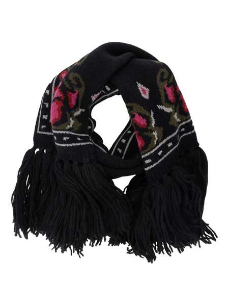 Esarfe SEAFARER Violante Black Scarf With Fringed Hem And Floral Motif In Wool Woman Black Femei (BM 18867375) 1