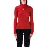 Pulovere Courrèges Rib Knit Mock Neck Sweater Femei
