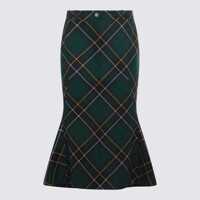 Fuste Alexander McQueen Navy Green And Yellow Wool Tartan Pencil Skirt Femei