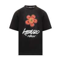 Tricouri Kenzo Kenzo Black T-Shirt With Floral Print And Logo Barbati