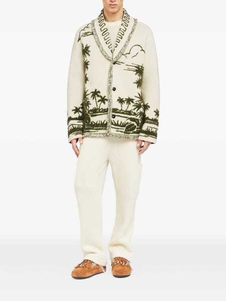 Cardigane ALANUI Alanui Alanui Jacquard Cardigan With Tropical Pattern WHITE Barbati (BM 18873237) 2