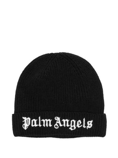 Caciuli Palm Angels LOGO KNIT BEANIE BLACK OFF WHITE Black   Baieti (BM 18885042) 1