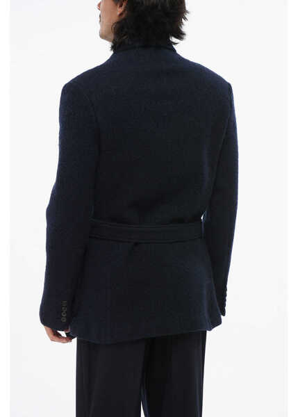 Paltoane Dries Van Noten Virgin Wool Bishon Double-Breasted Peacoat With Belt Blue Barbati (BM 18890581) 2