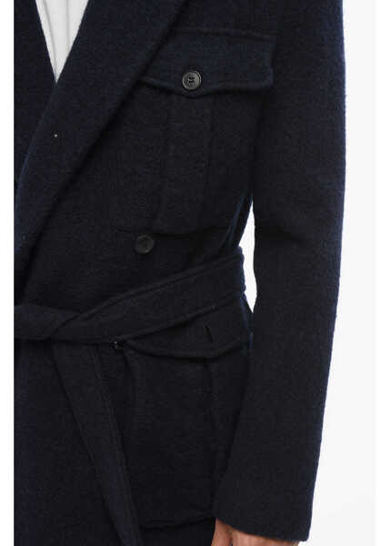 Paltoane Dries Van Noten Virgin Wool Bishon Double-Breasted Peacoat With Belt Blue Barbati (BM 18890581) 3