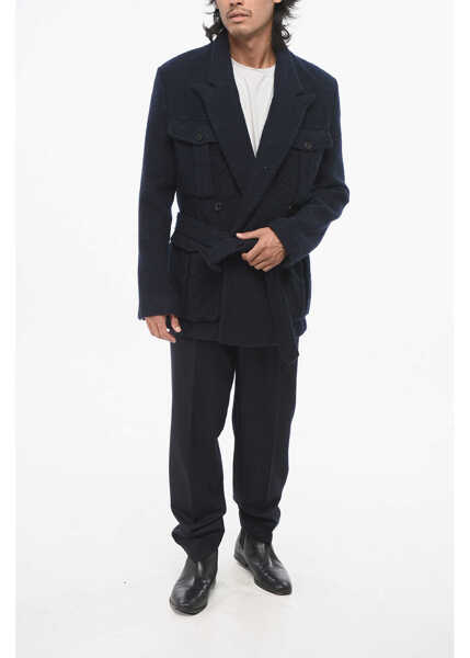 Paltoane Dries Van Noten Virgin Wool Bishon Double-Breasted Peacoat With Belt Blue Barbati (BM 18890581) 4