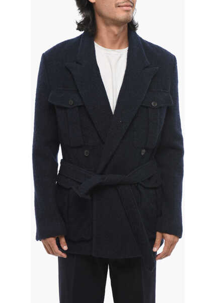 Paltoane Dries Van Noten Virgin Wool Bishon Double-Breasted Peacoat With Belt Blue Barbati (BM 18890581) 1
