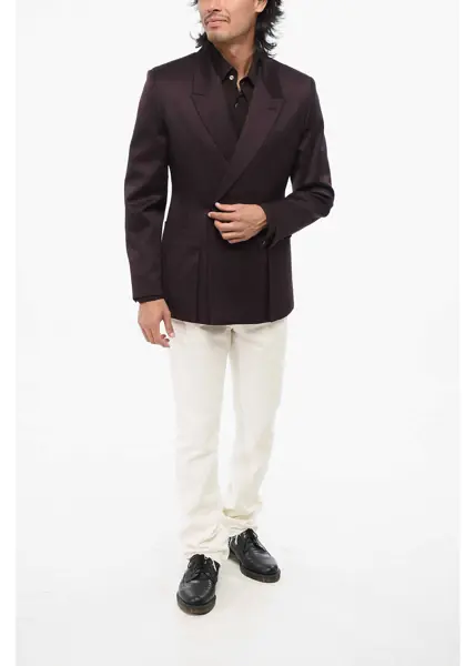 Sacouri Dior Virgin Wool Peak Lapel Double-Breasted Blazer Burgundy Barbati (BM 18890617) 4
