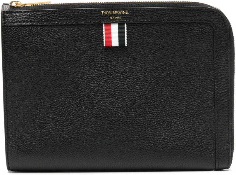 Genti de mana Thom Browne Textured Leather Gusset Pochette With Zip Closure Black Barbati (BM 18890629) 1